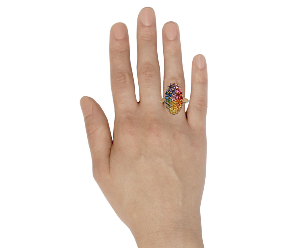 Polly Wales Rainbow Sapphire Sputnik Cocktail Ring Profile
