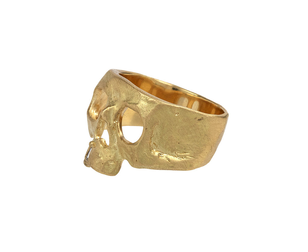 Polly Wales Large Face Snaggletooth Skull Ring Side View