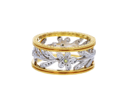 Cathy Waterman Gold and Platinum Double Milgrain Diamond Flower Vine Band