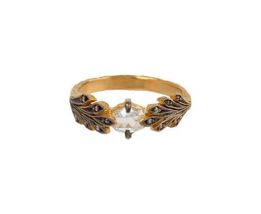Rose Cut Diamond Leaf Side Ring