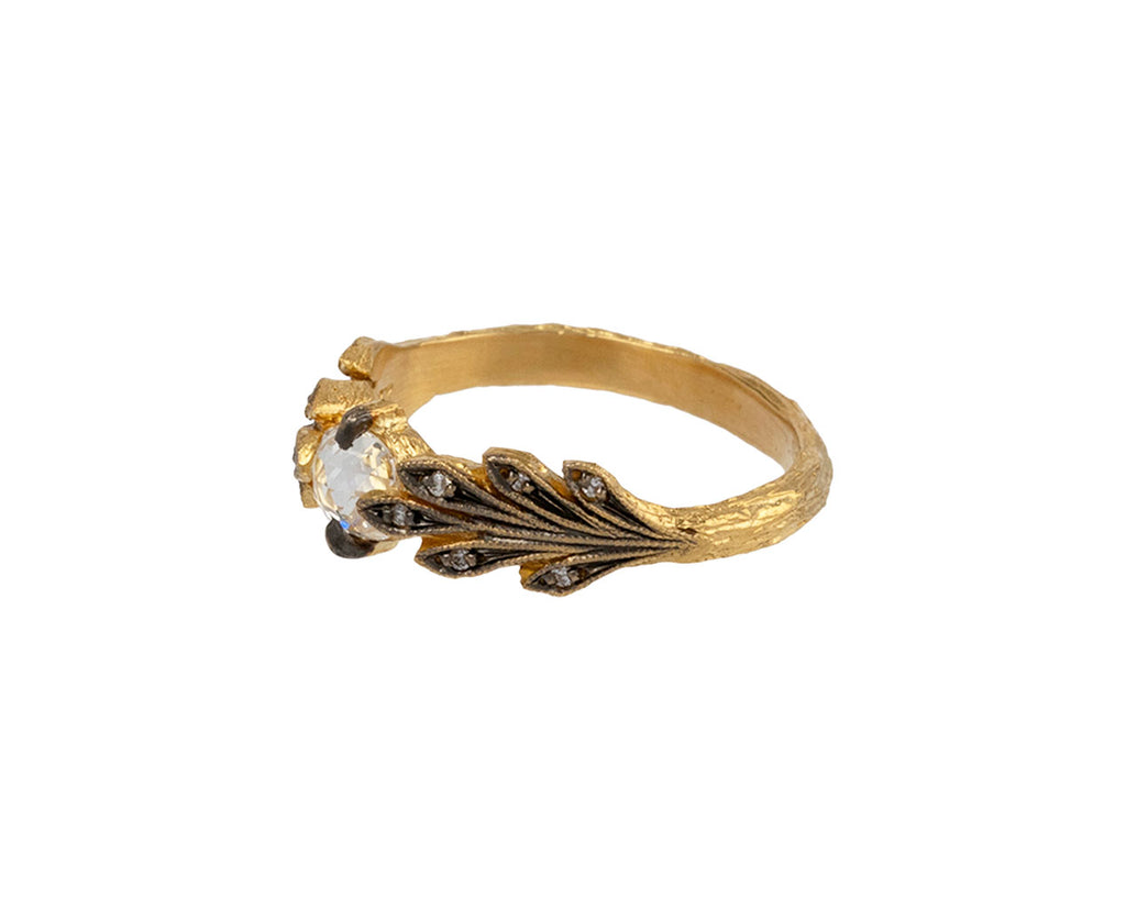Rose Cut Diamond Leaf Side Ring