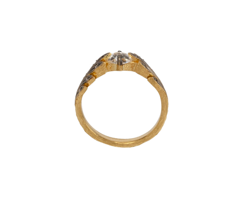 Rose Cut Diamond Leaf Side Ring