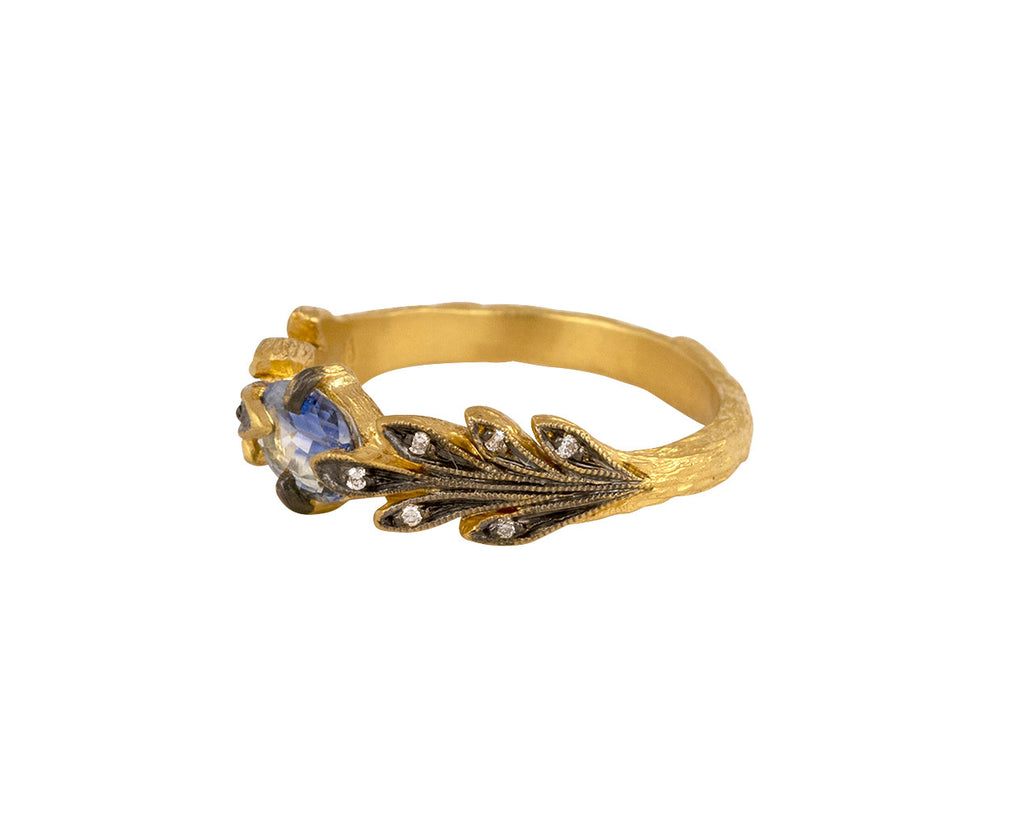 Ceylon Blue Sapphire Leaf Side Ring