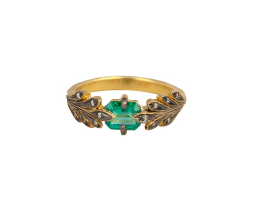 Emerald Leaf Side Ring