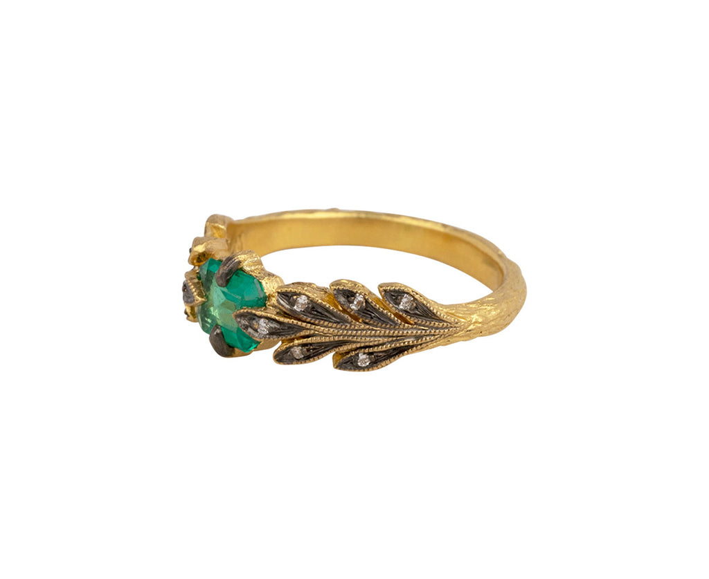Emerald Leaf Side Ring