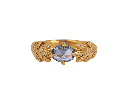 Cathy Waterman Oval Blue Sapphire Leaf Side Ring