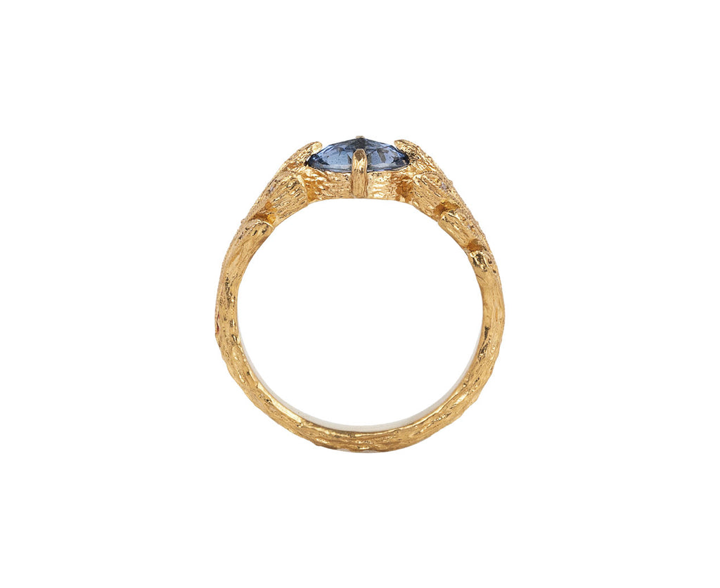 Cathy Waterman Oval Blue Sapphire Leaf Side Ring Top View