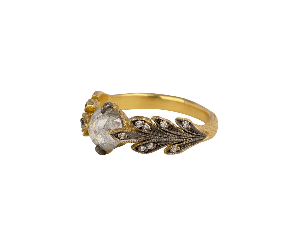 Cathy Waterman Rose Cut Rustic Diamond Leaf Side Ring Side View