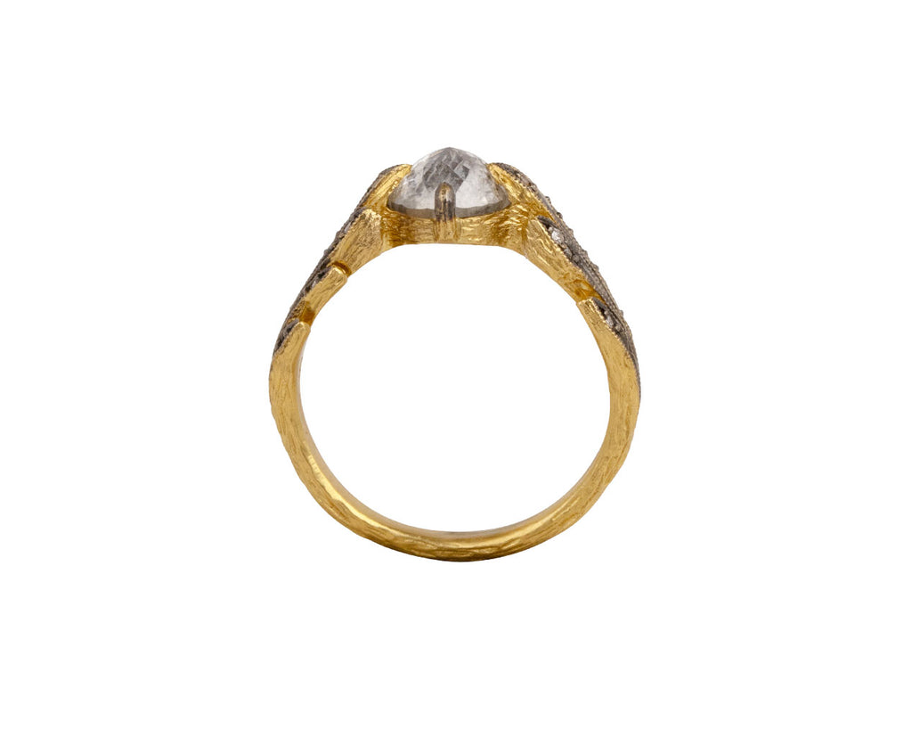 Rose Cut Rustic Diamond Leaf Side Ring