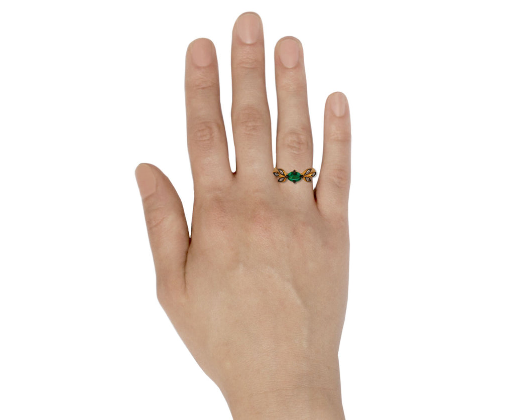 Cathy Waterman Emerald Marquise Leaf Ring Profile
