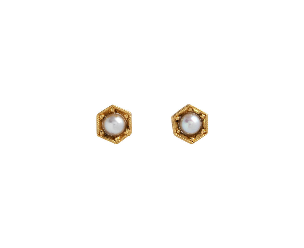 Cathy Waterman Akoya Pearl Hexagonal Stud Earrings