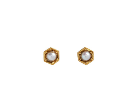 Cathy Waterman Akoya Pearl Hexagonal Stud Earrings