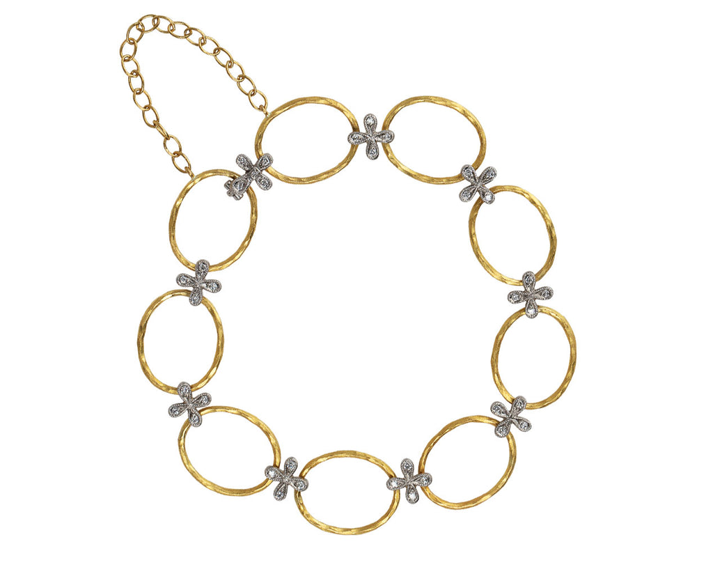 Cathy Waterman Hammered Link and Flower Bracelet