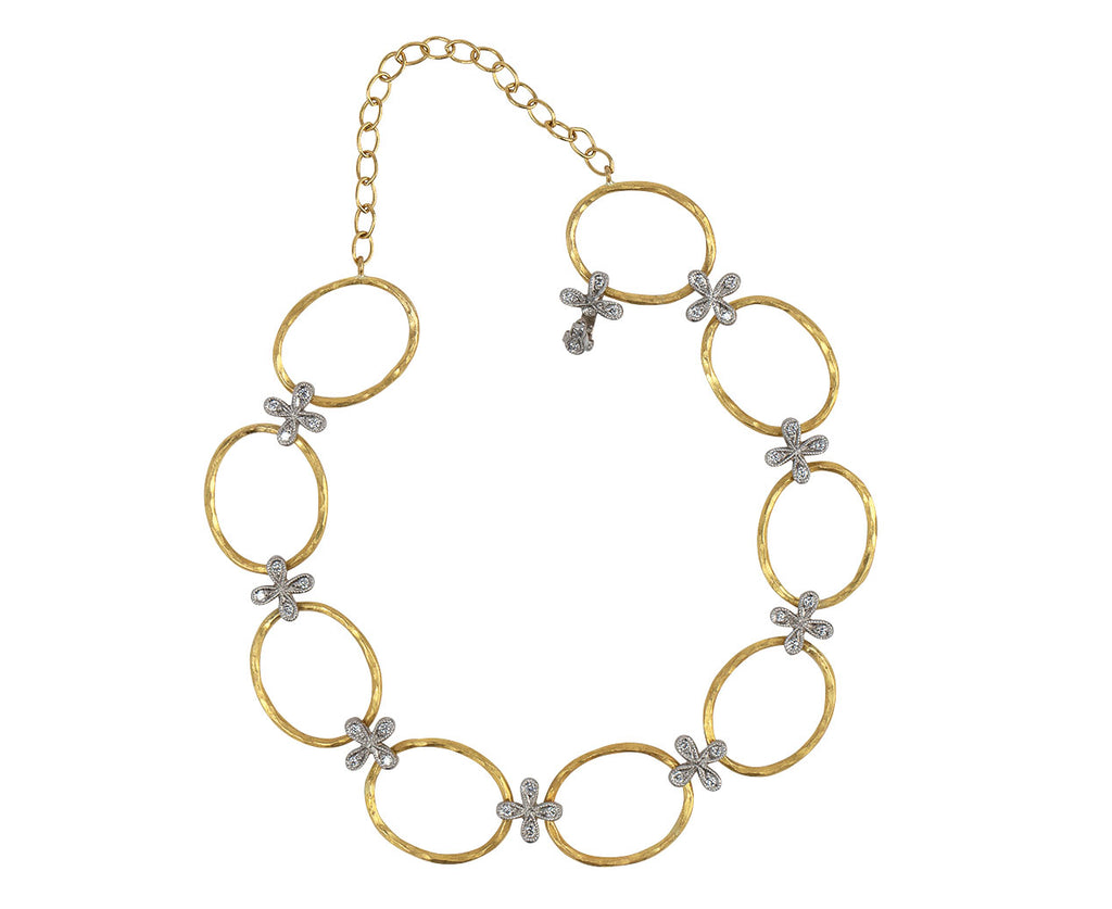 Cathy Waterman Hammered Link and Flower Bracelet Full Clasp Open