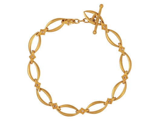Cathy Waterman Almond Link and Diamond Chain Bracelet
