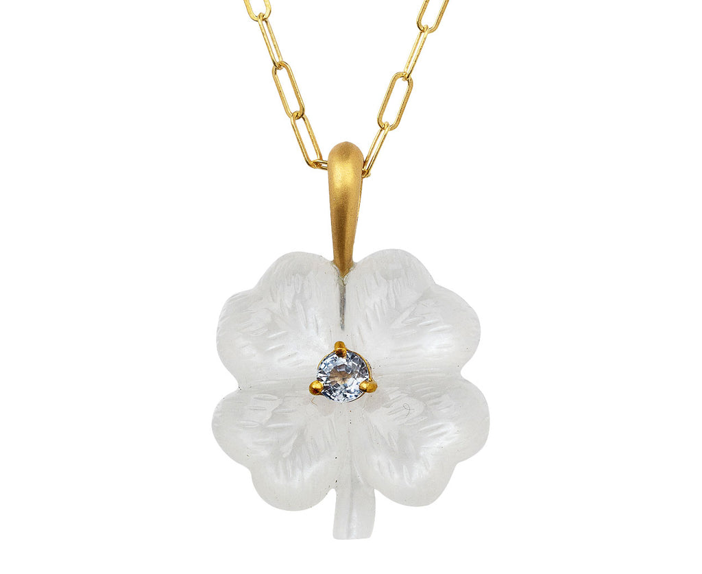 White Moonstone and Blue Sapphire Clover Charm Pendant ONLY