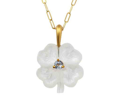 White Moonstone and Blue Sapphire Clover Charm Pendant ONLY