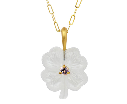 White Moonstone and Pink Sapphire Clover Charm Pendant ONLY