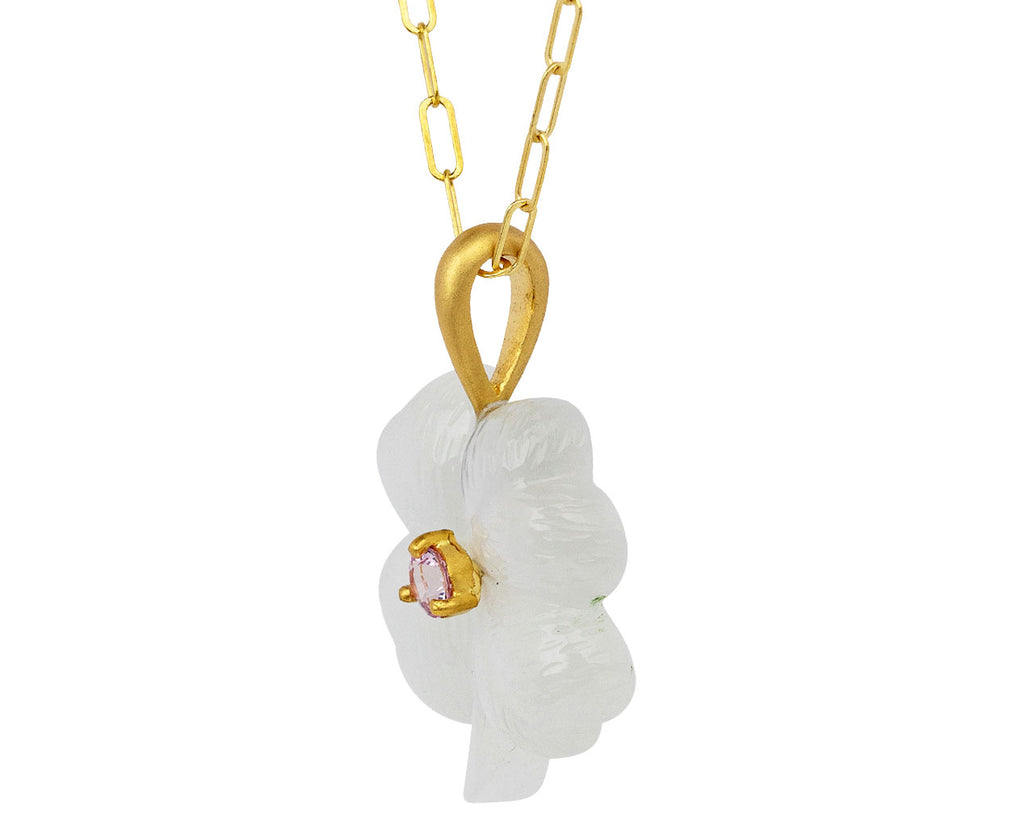 White Moonstone and Pink Sapphire Clover Charm Pendant ONLY