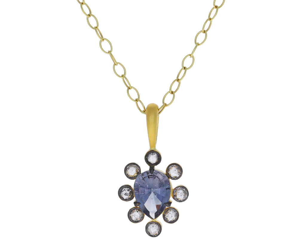 Black and White Diamond and Blue Tourmaline Charm Pendant ONLY