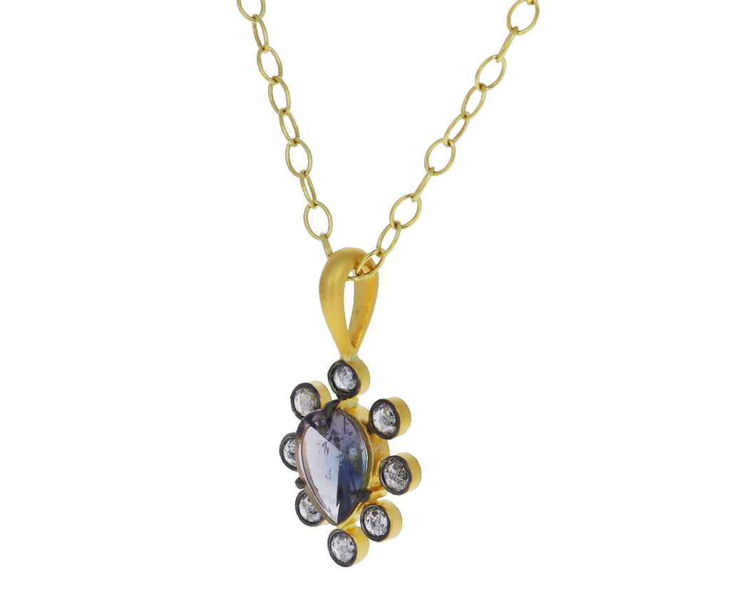 Black and White Diamond and Blue Tourmaline Charm Pendant ONLY