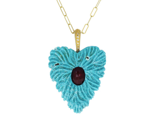 Turquoise and Ruby Carved Leaf Charm Pendant ONLY