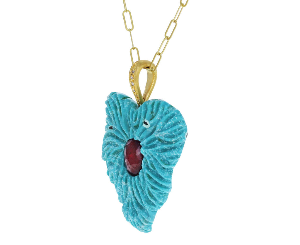Turquoise and Ruby Carved Leaf Charm Pendant ONLY