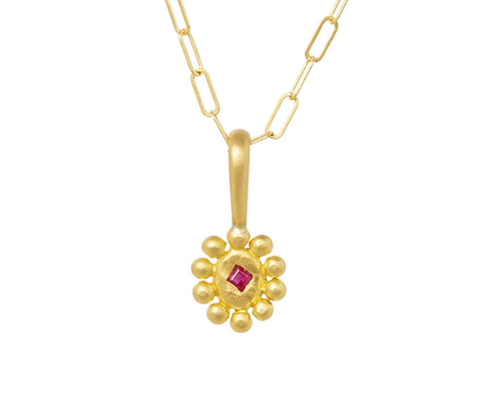 Ruby Beaded Oval Charm Pendant ONLY