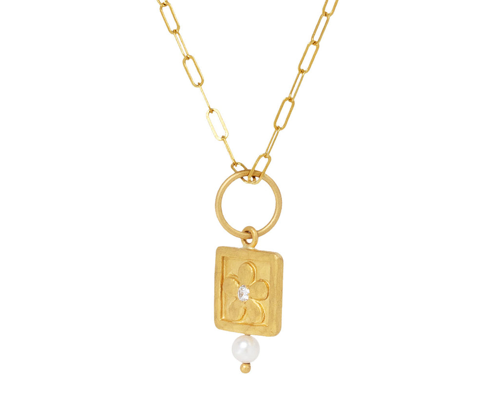 Cathy Waterman Side Angle of Gold Diamond Pearl Daisy Charm ONLY