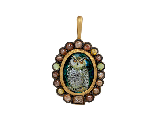 Cathy Waterman Diamond and Hand Painted Owl Charm Pendant ONLY