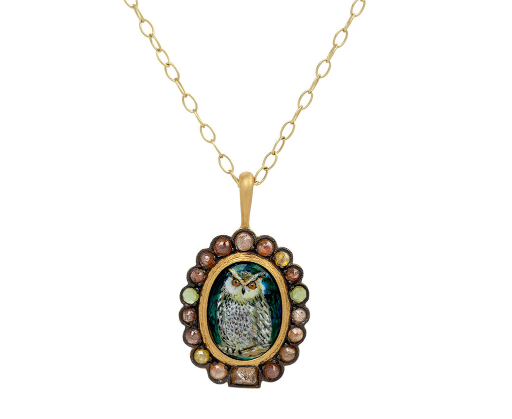 Cathy Waterman Diamond and Hand Painted Owl Charm Pendant ONLY On Chain