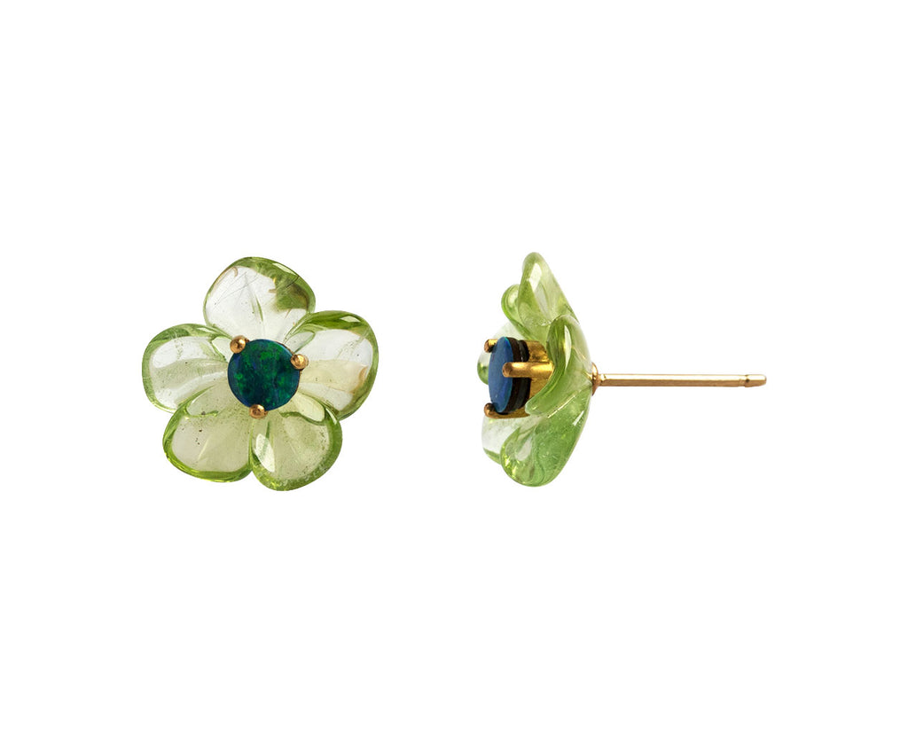 Cathy Waterman Peridot and Boulder Opal Jeweled Flower Studs Side