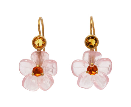 Cathy Waterman Rose Quartz and Fire Opal Jeweled Flower Earrings