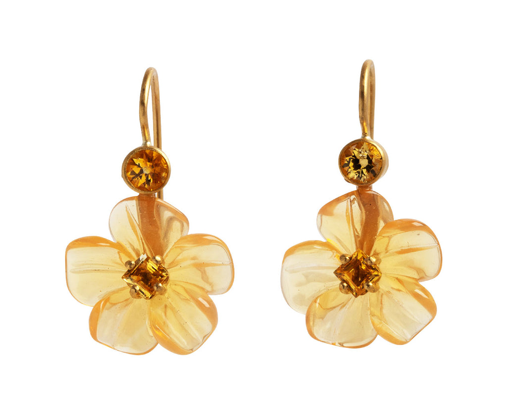 Cathy Waterman Fire Opal and Yellow Sapphire Jeweled Flower Earrings