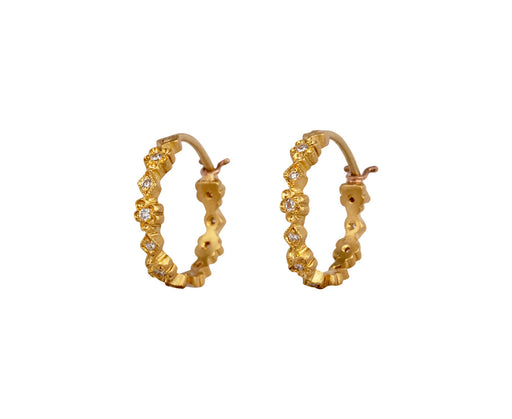 Cathy Waterman Scalloped Geo Flower Hoop Earrings