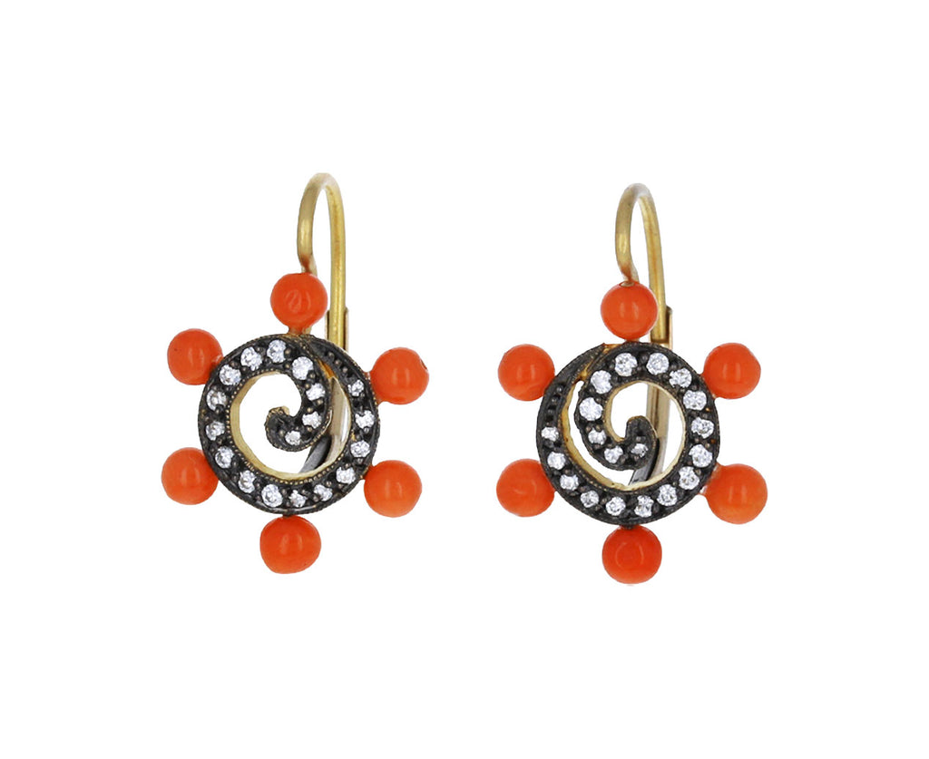 Coral and Diamond Swirl Earrings