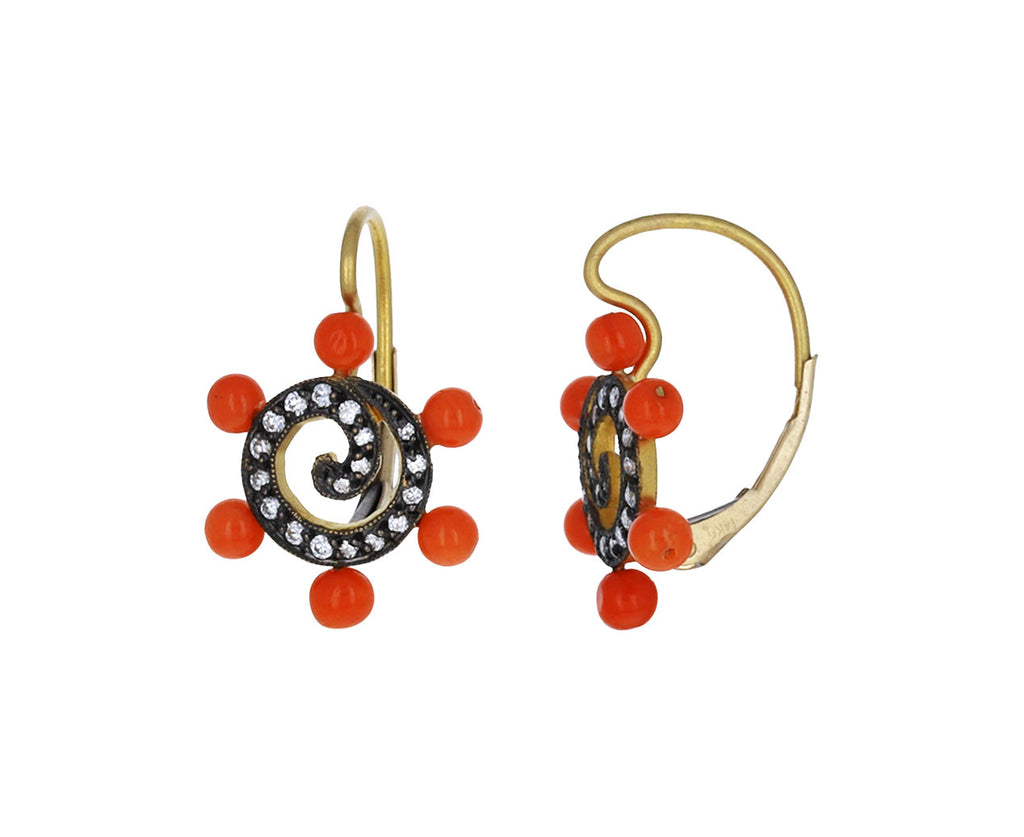 Coral and Diamond Swirl Earrings