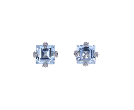 Aquamarine Square Thorn Post Earrings