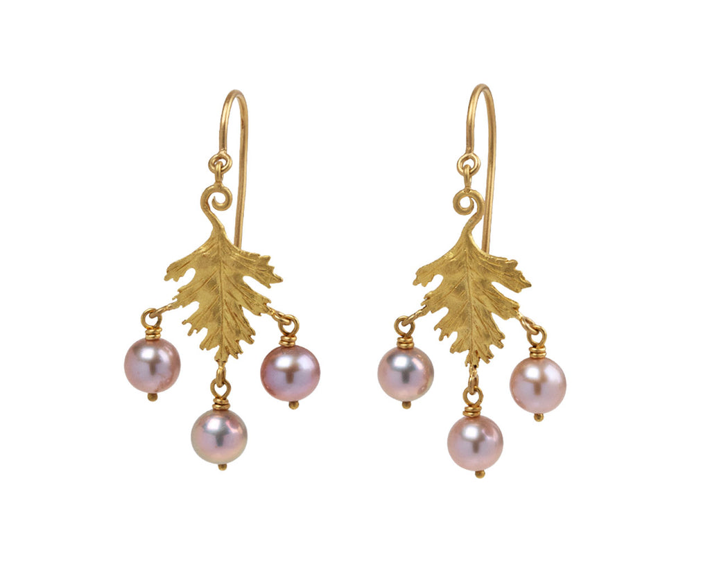 Cathy Waterman Pink Pearl Small Leaf Earrings