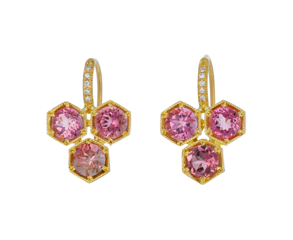 Pink Tourmaline Triple Hex Earrings