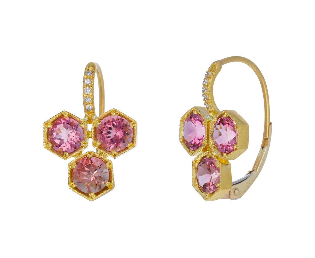 Pink Tourmaline Triple Hex Earrings