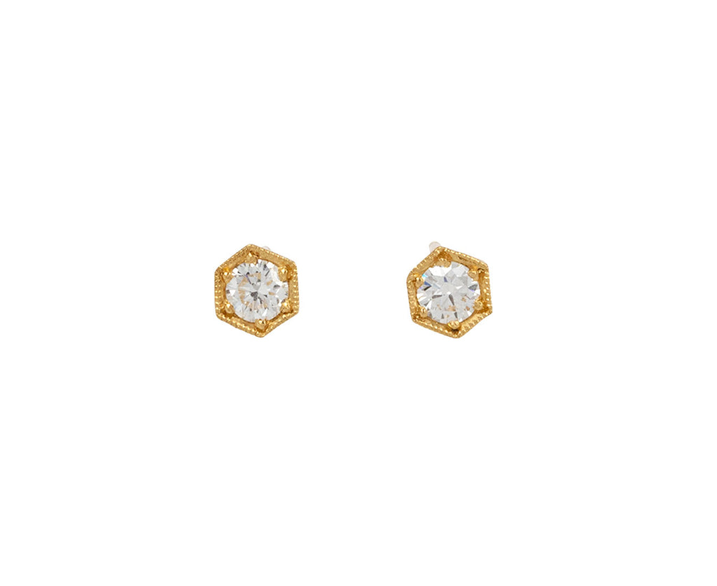 Cathy Waterman Diamond Hexagonal Stud Earrings