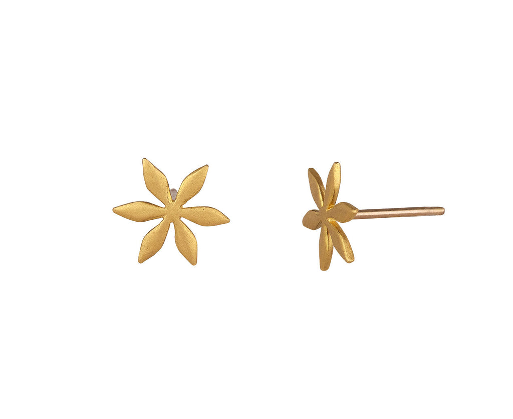 Cathy Waterman Gold Star Flower Stud Earrings Side View