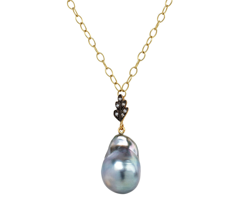 Cathy Waterman Tahitian Pearl on Leaf Pendant Necklace