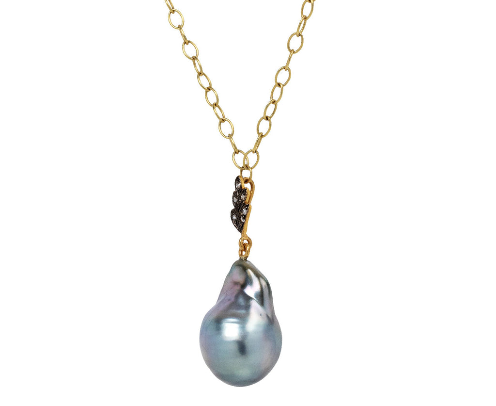 Cathy Waterman Tahitian Pearl on Leaf Pendant Necklace Side View