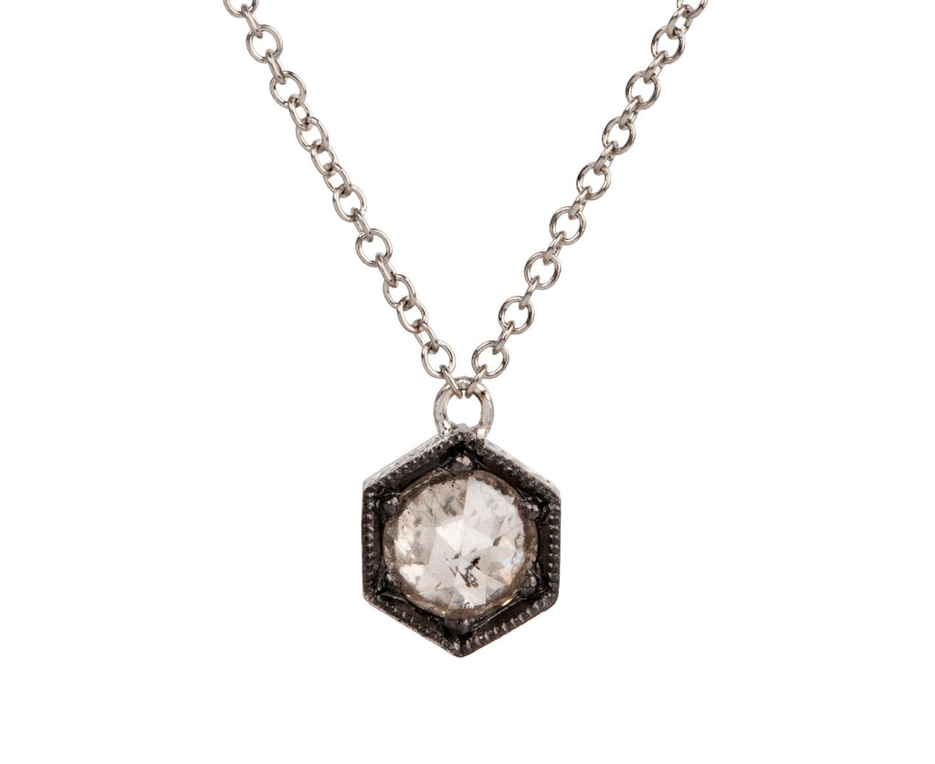 Cathy Waterman Hexagonal Diamond Pendant Necklace Close Up