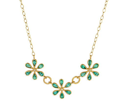 Cathy Waterman Emerald Flower Pendant Necklace