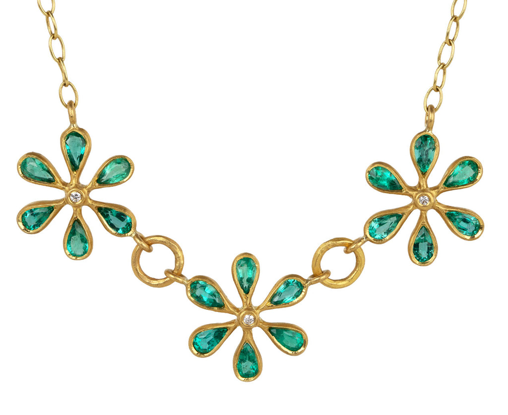 Cathy Waterman Emerald Flower Pendant Necklace Close Up
