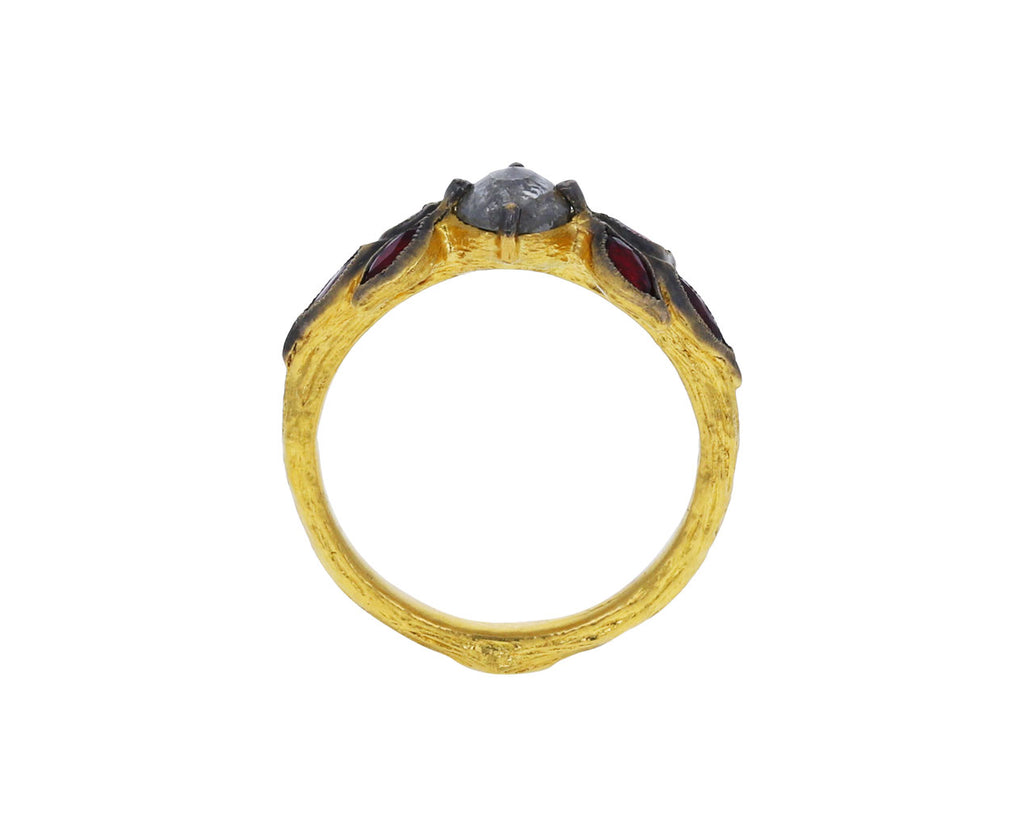 Black and White Diamond and Ruby Marquise Leaf Ring