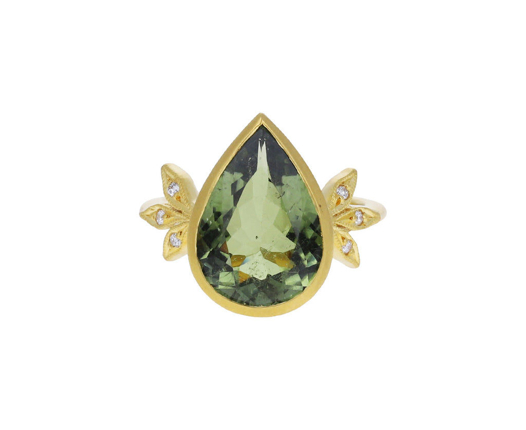 Pear Shaped Green Tourmaline Moderne Ring